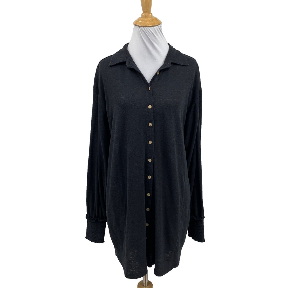 FB Beach Shirt Dress Womens XS Extra Small Long Sleeve Smocked Cuffs Oversize